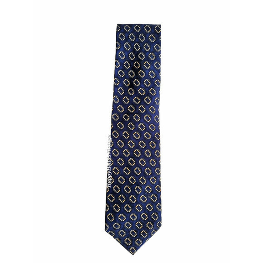 JZ Richards Navy Yellow Conservative Repeating Pattern Silk‎ Tie